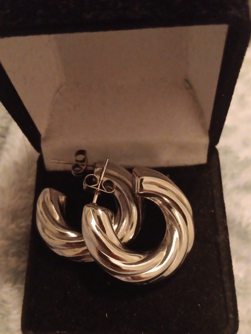 Twisted Rope Pattern Hoop Earrings in Stainless Steel